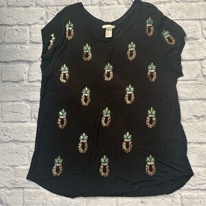 H&M Black and Gold Embellished Pineapple Tee XL